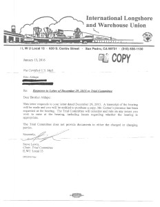 Trial Committee letter dated 1-13-16